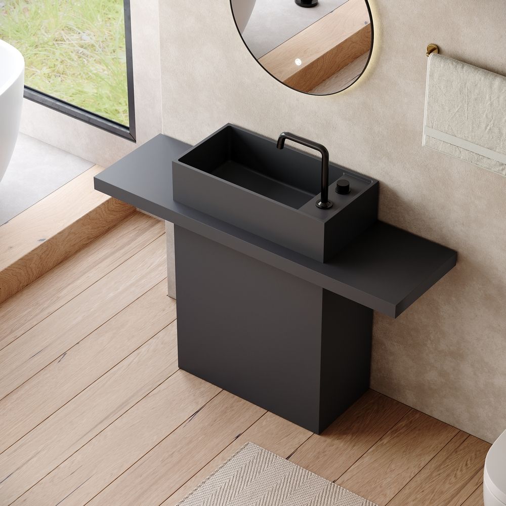 KT-6547 Solid Surface Pedestal Basin with Double-Side Extended Countertop