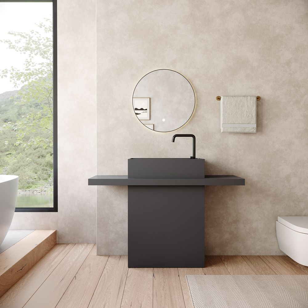 KT-6547 Solid Surface Pedestal Basin with Double-Side Extended Countertop