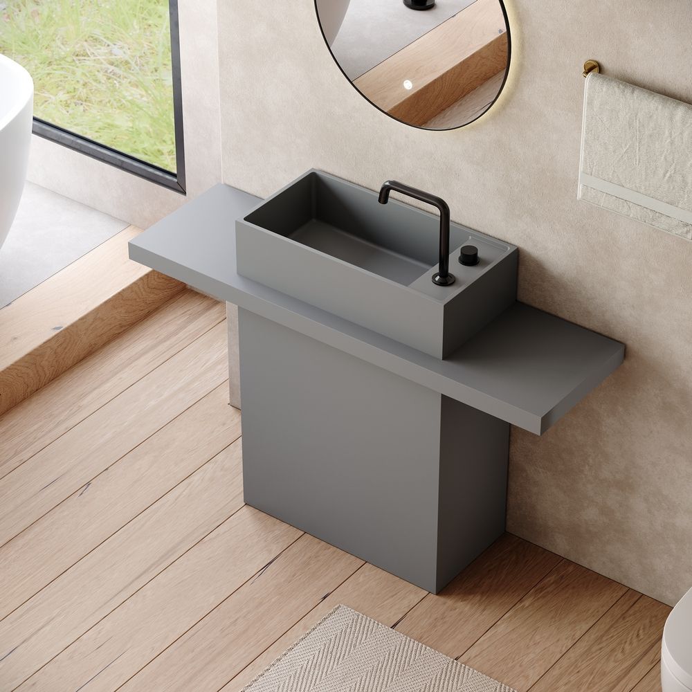 KT-6547 Solid Surface Pedestal Basin with Double-Side Extended Countertop