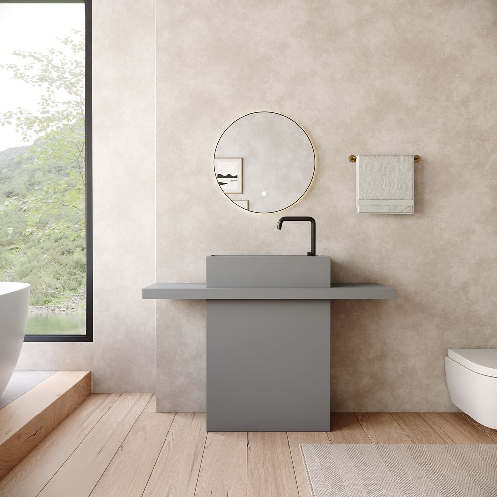 KT-6547 Solid Surface Pedestal Basin with Double-Side Extended Countertop