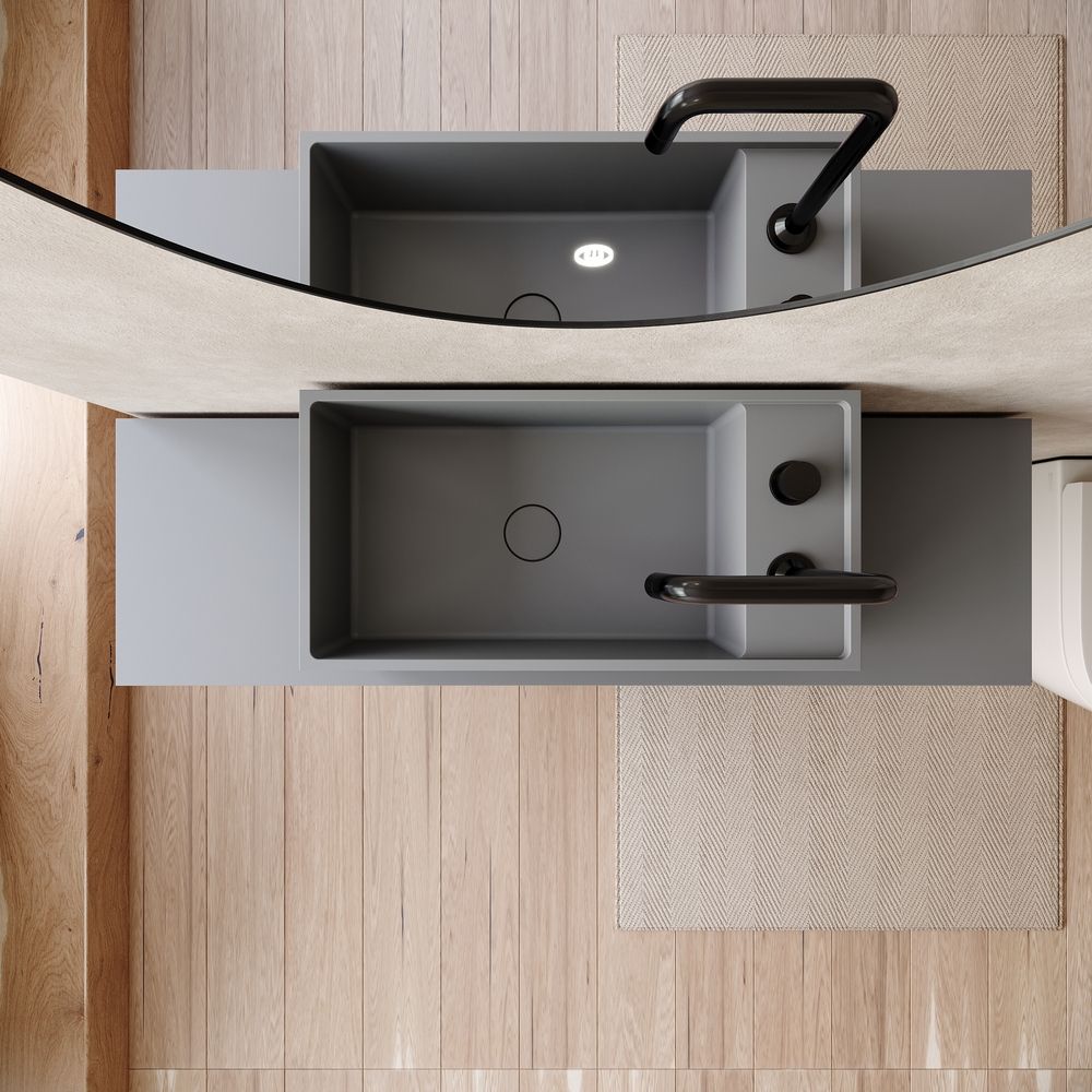 KT-6547 Solid Surface Pedestal Basin with Double-Side Extended Countertop