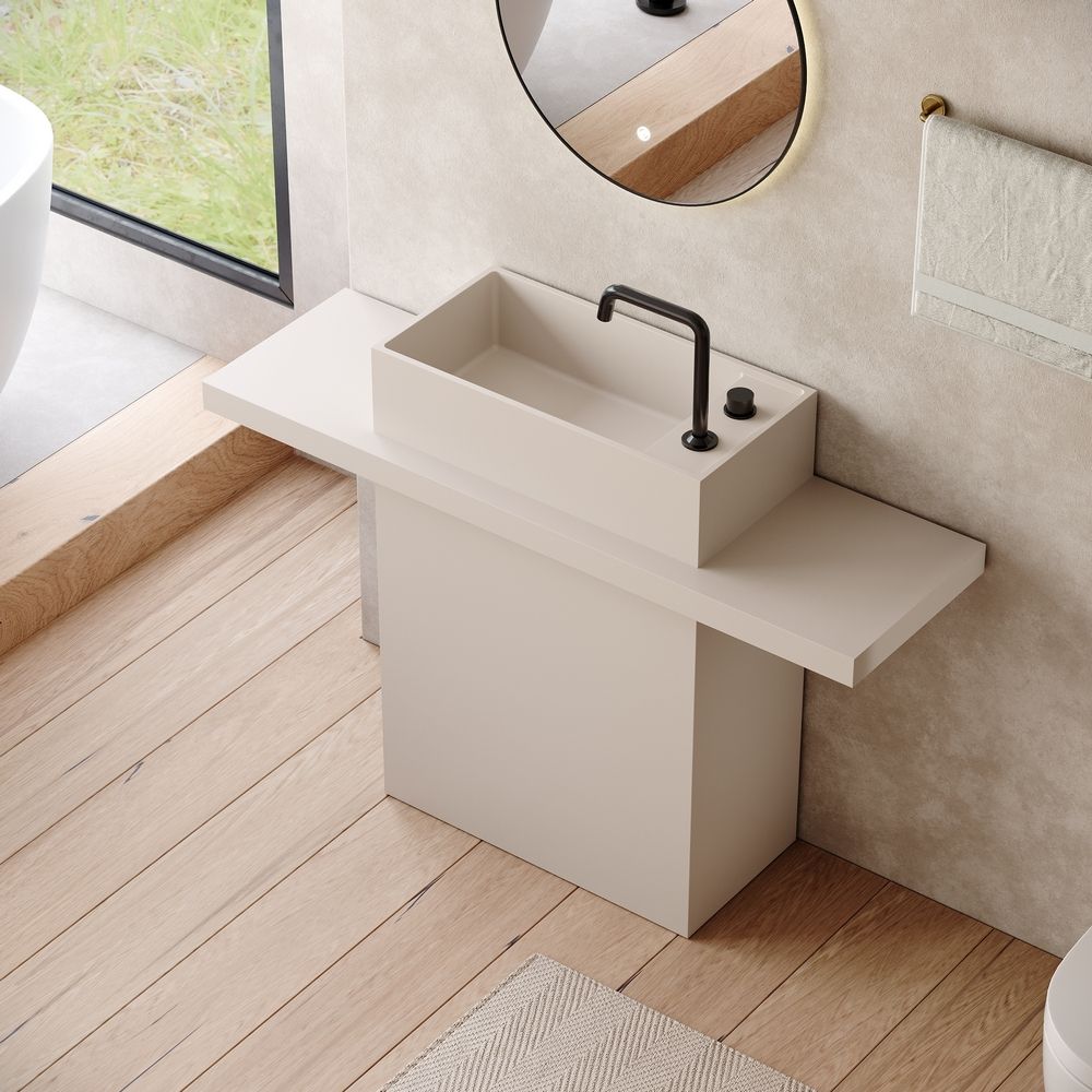 KT-6547 Solid Surface Pedestal Basin with Double-Side Extended Countertop