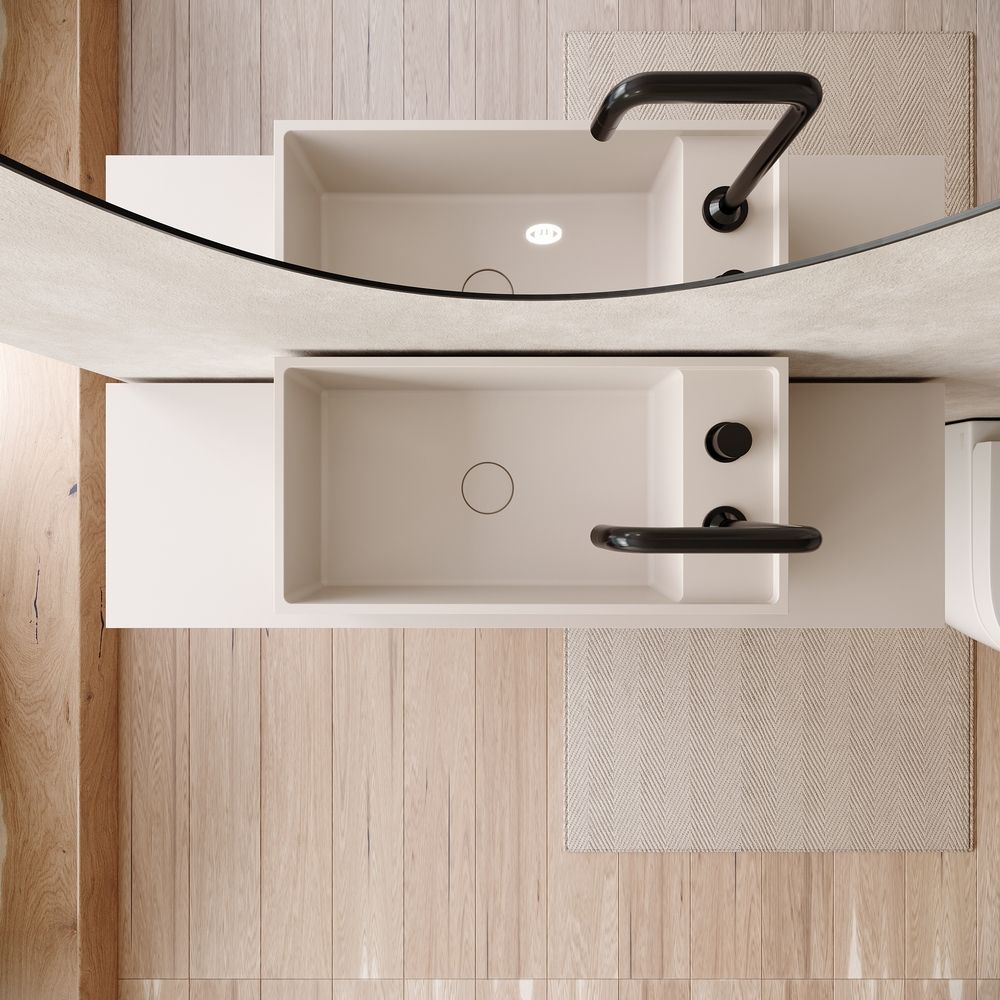 KT-6547 Solid Surface Pedestal Basin with Double-Side Extended Countertop