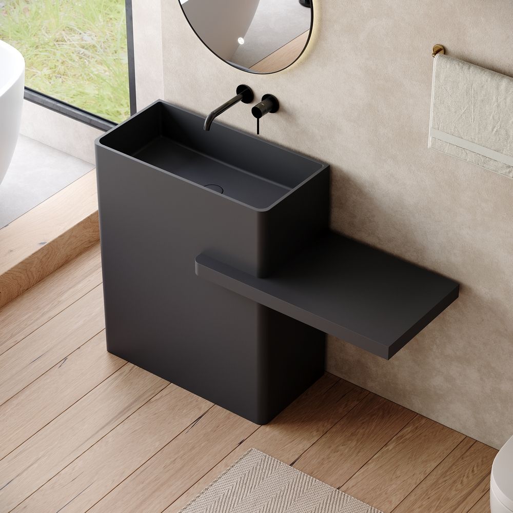 KT-6549 One-Piece Solid Surface Pedestal Basin with Integrated Countertop