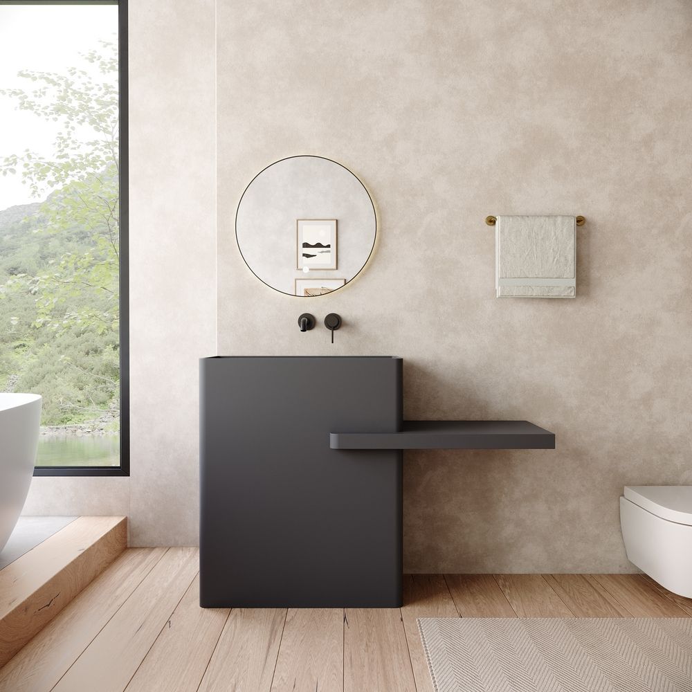 KT-6549 One-Piece Solid Surface Pedestal Basin with Integrated Countertop