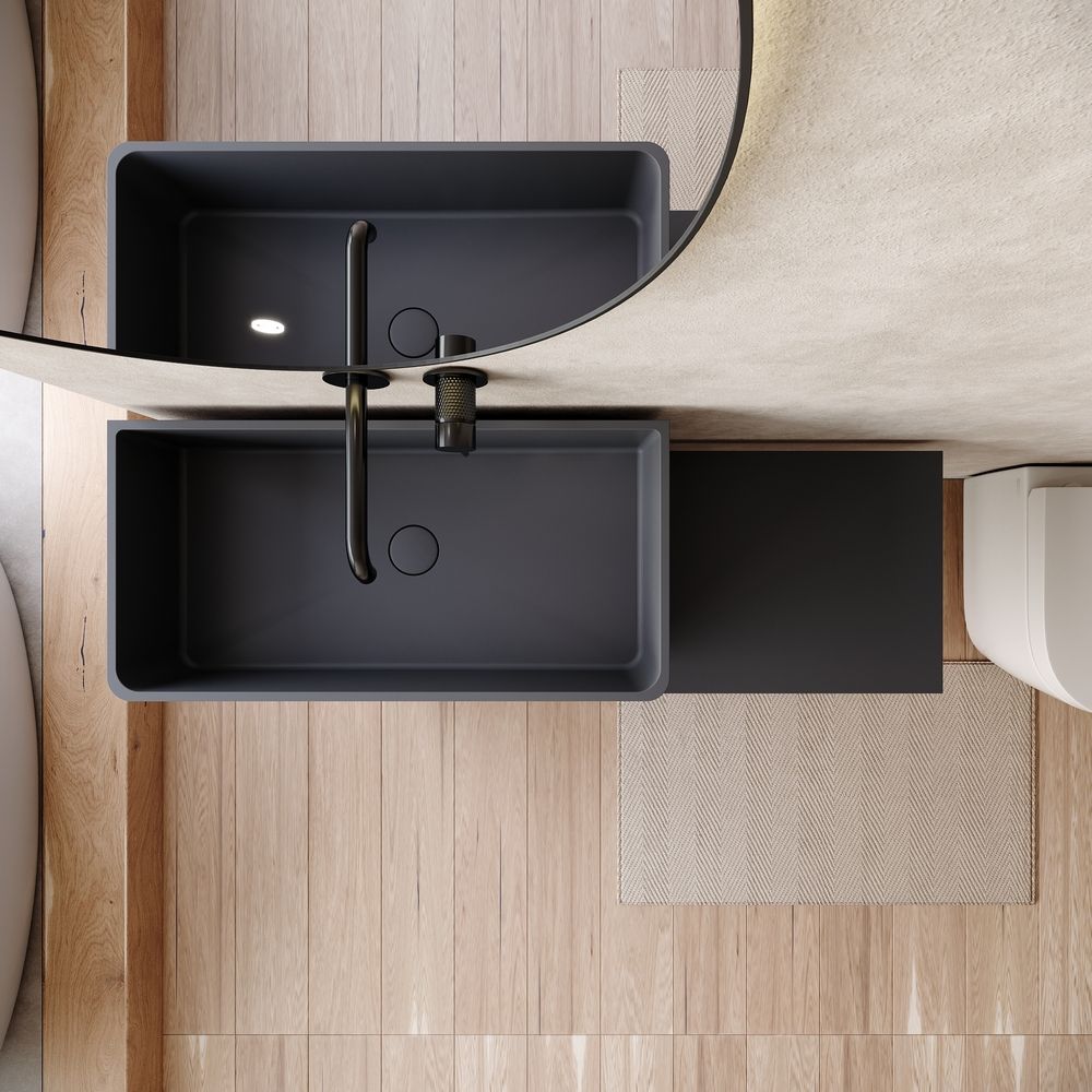 KT-6549 One-Piece Solid Surface Pedestal Basin with Integrated Countertop