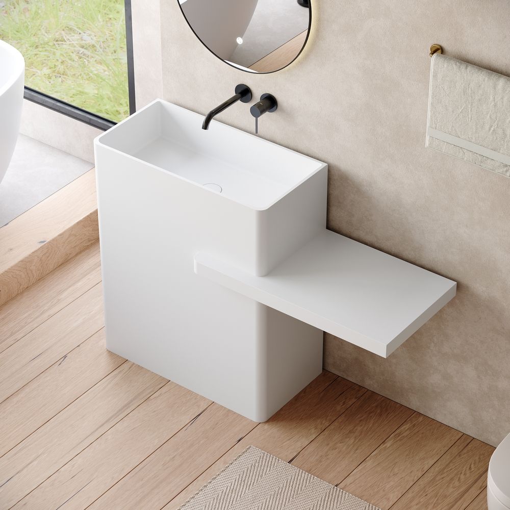 KT-6549 One-Piece Solid Surface Pedestal Basin with Integrated Countertop