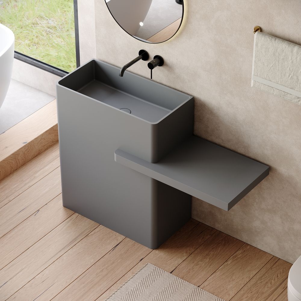 KT-6549 One-Piece Solid Surface Pedestal Basin with Integrated Countertop