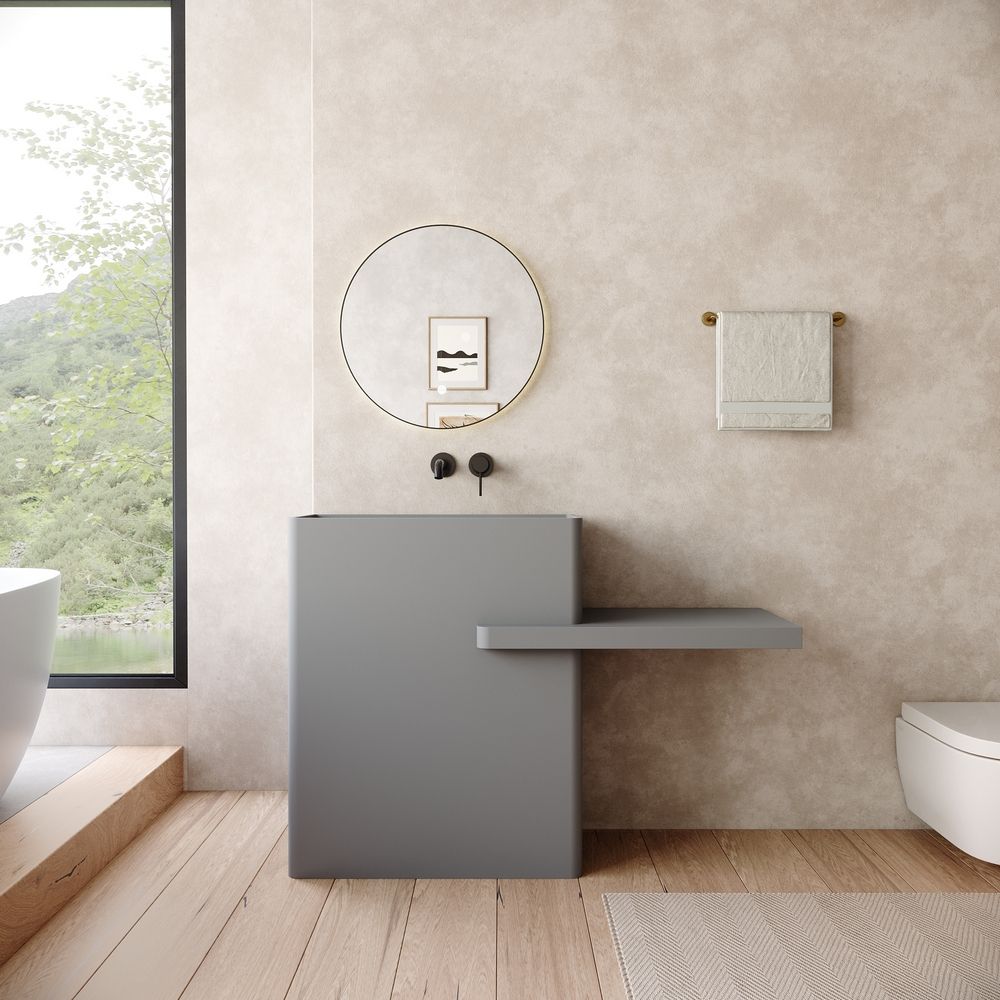 KT-6549 One-Piece Solid Surface Pedestal Basin with Integrated Countertop