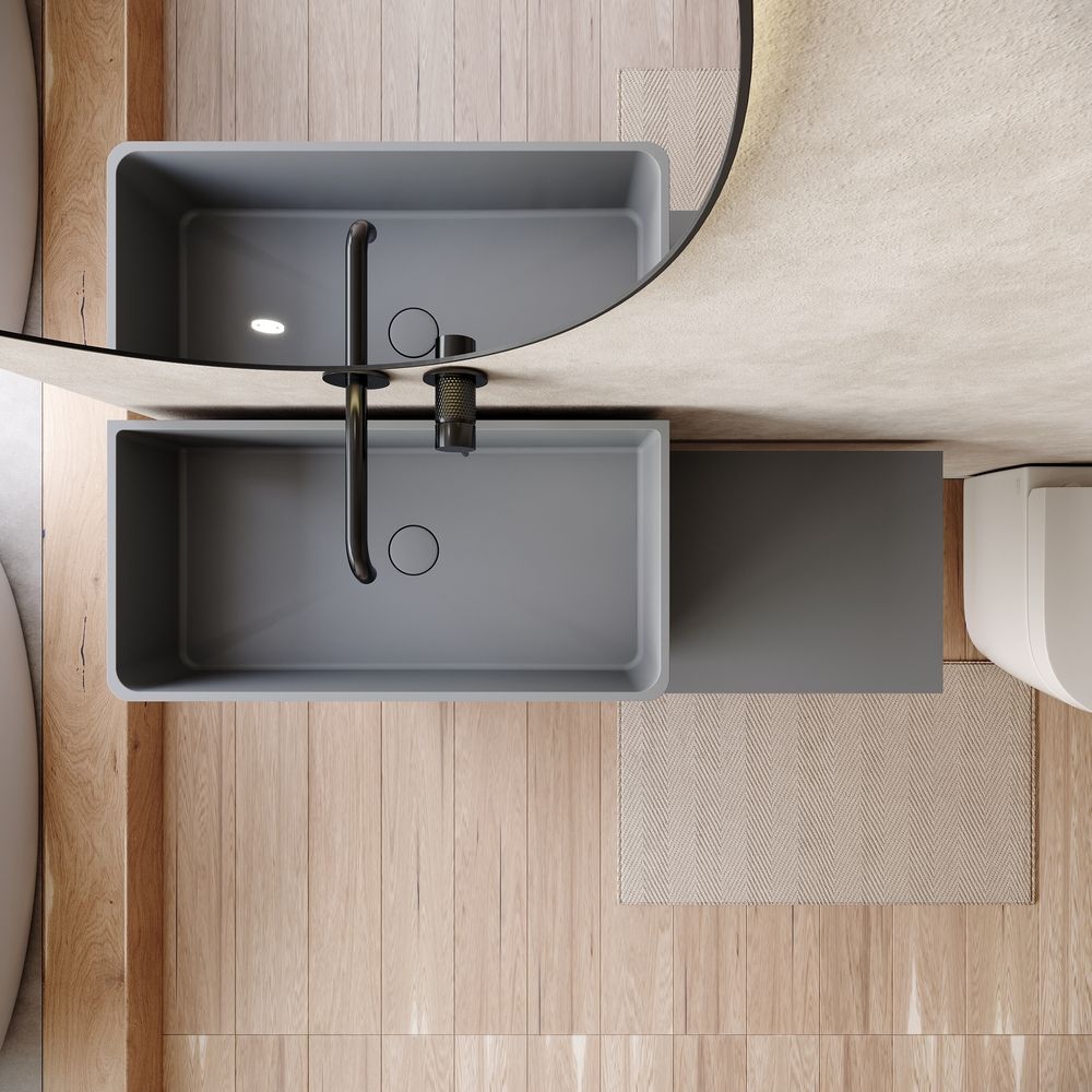 KT-6549 One-Piece Solid Surface Pedestal Basin with Integrated Countertop