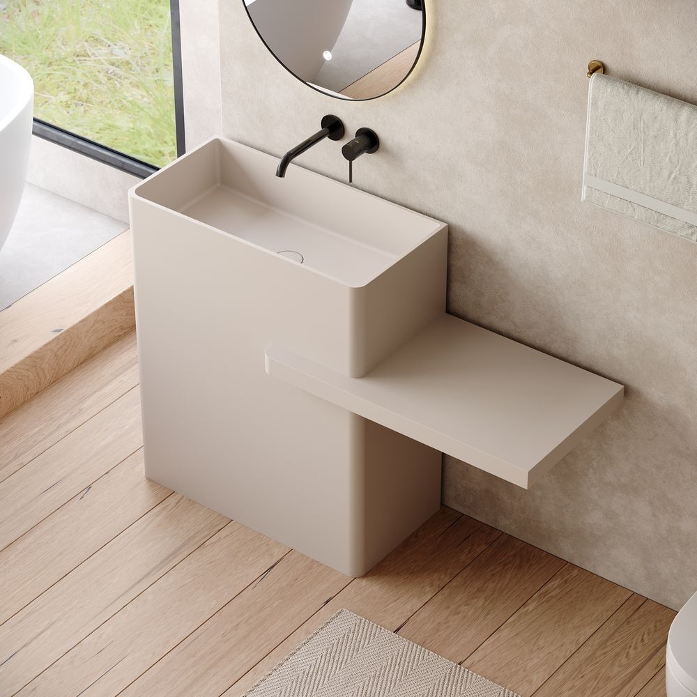 KT-6549 One-Piece Solid Surface Pedestal Basin with Integrated Countertop