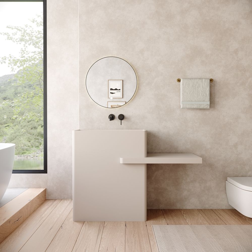 KT-6549 One-Piece Solid Surface Pedestal Basin with Integrated Countertop