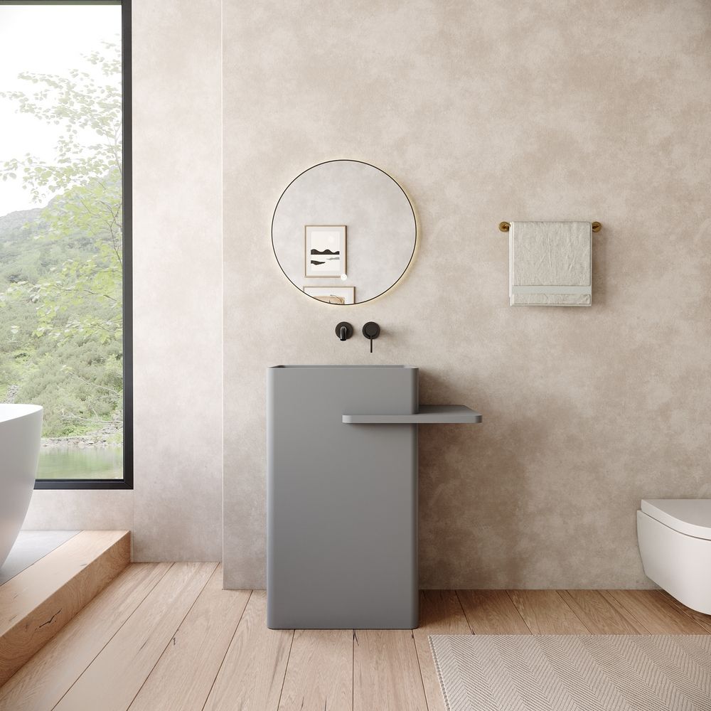 KT-6550 Solid Surface Pedestal Basin with Single-Side Countertop