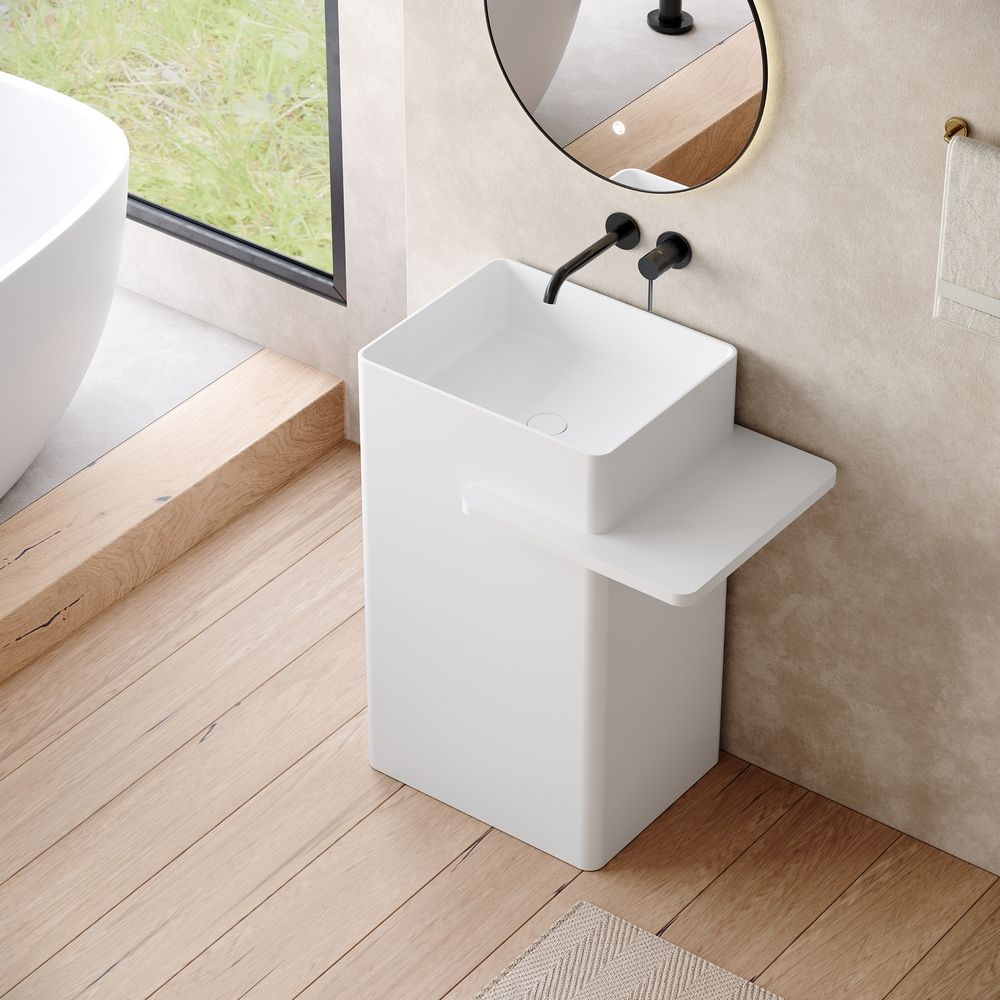 KT-6550 Solid Surface Pedestal Basin with Single-Side Countertop