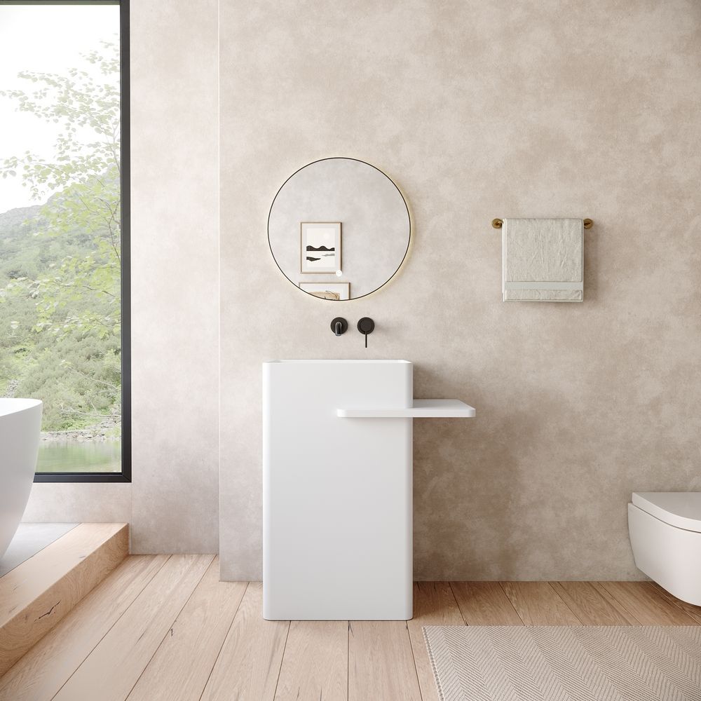 KT-6550 Solid Surface Pedestal Basin with Single-Side Countertop