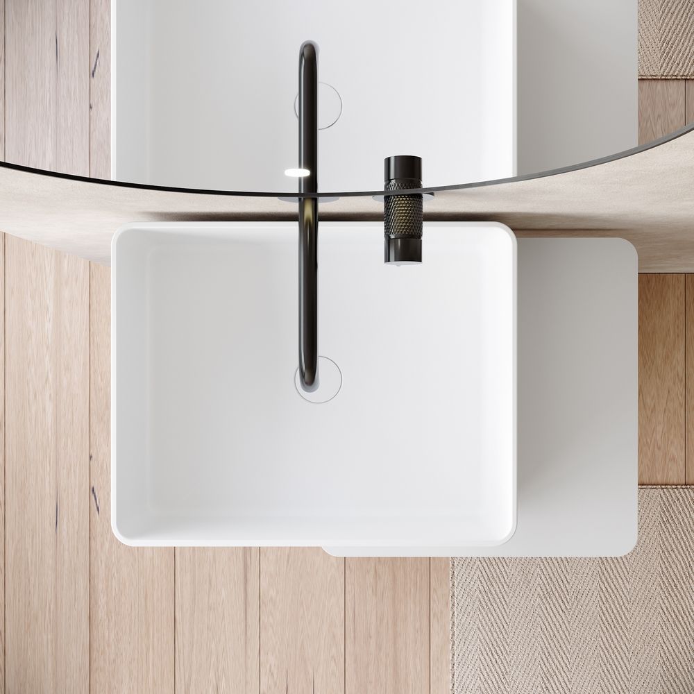 KT-6550 Solid Surface Pedestal Basin with Single-Side Countertop