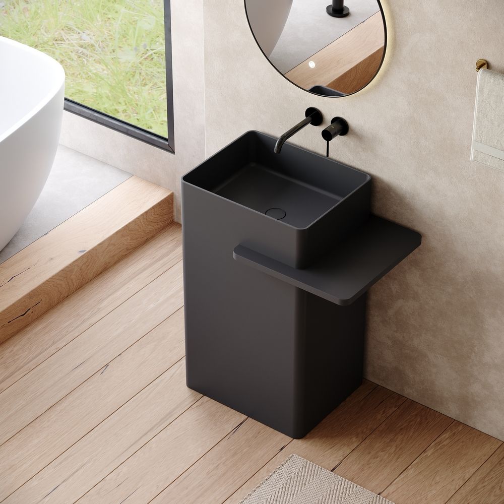 KT-6550 Solid Surface Pedestal Basin with Single-Side Countertop