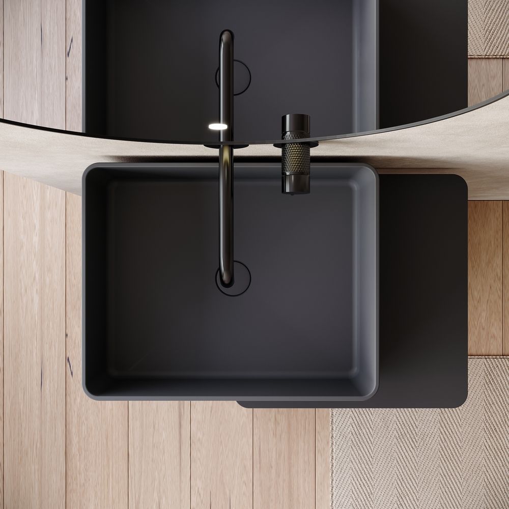 KT-6550 Solid Surface Pedestal Basin with Single-Side Countertop