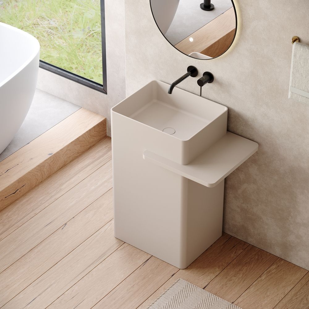 KT-6550 Solid Surface Pedestal Basin with Single-Side Countertop