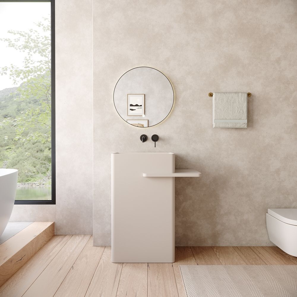 KT-6550 Solid Surface Pedestal Basin with Single-Side Countertop