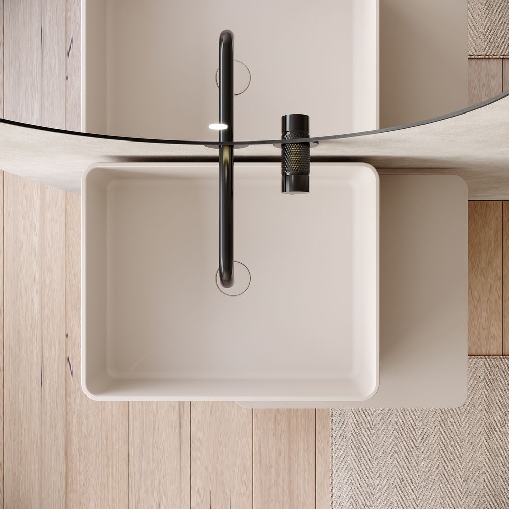 KT-6550 Solid Surface Pedestal Basin with Single-Side Countertop