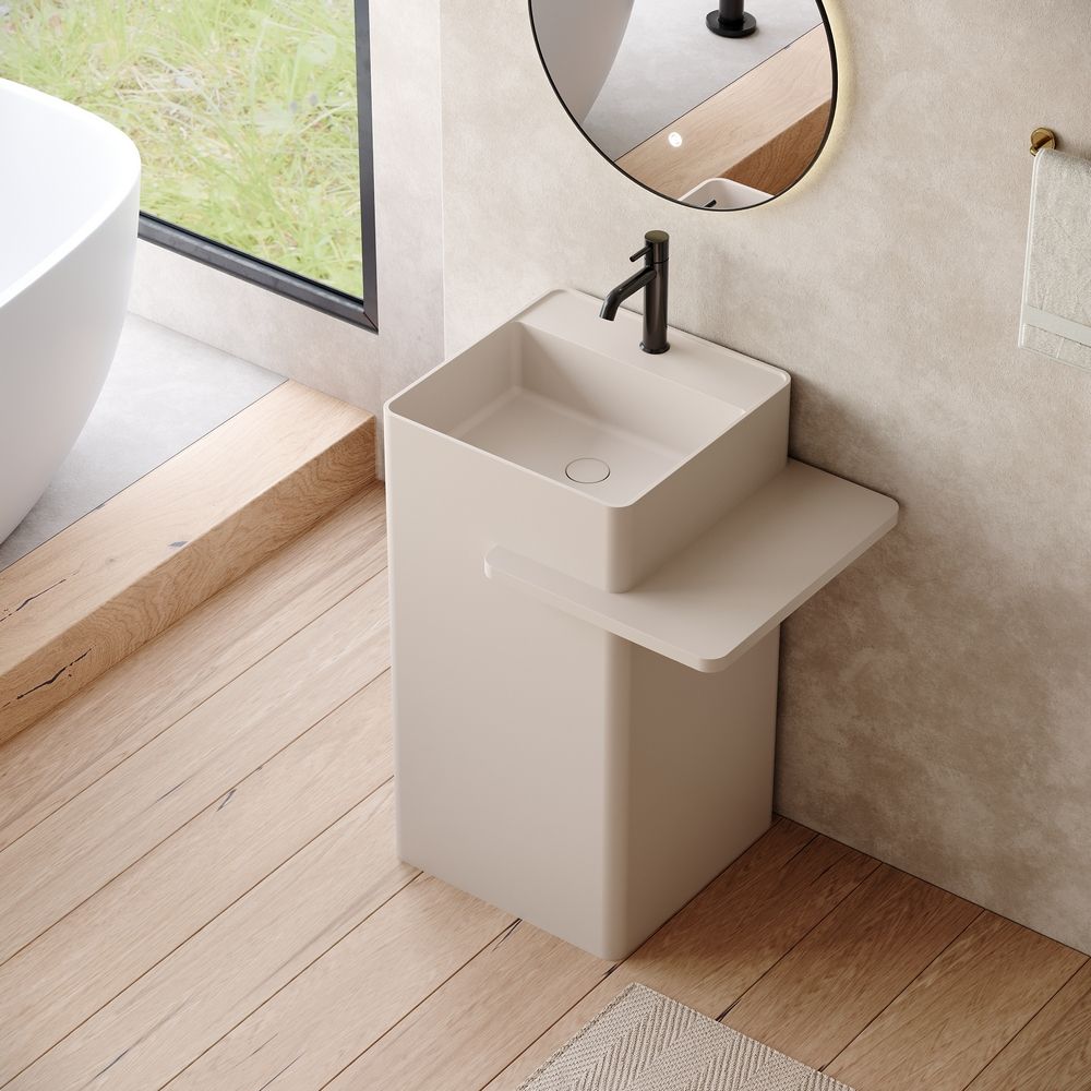 KT-6551 Solid Surface Pedestal Basin with Storage Platform