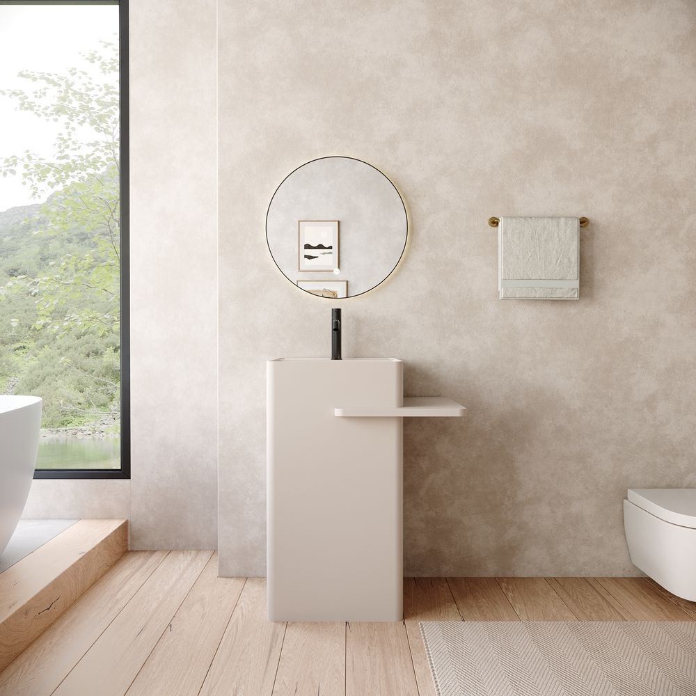 KT-6551 Solid Surface Pedestal Basin with Storage Platform