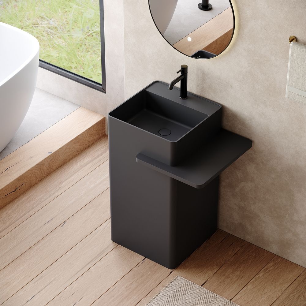 KT-6551 Solid Surface Pedestal Basin with Storage Platform