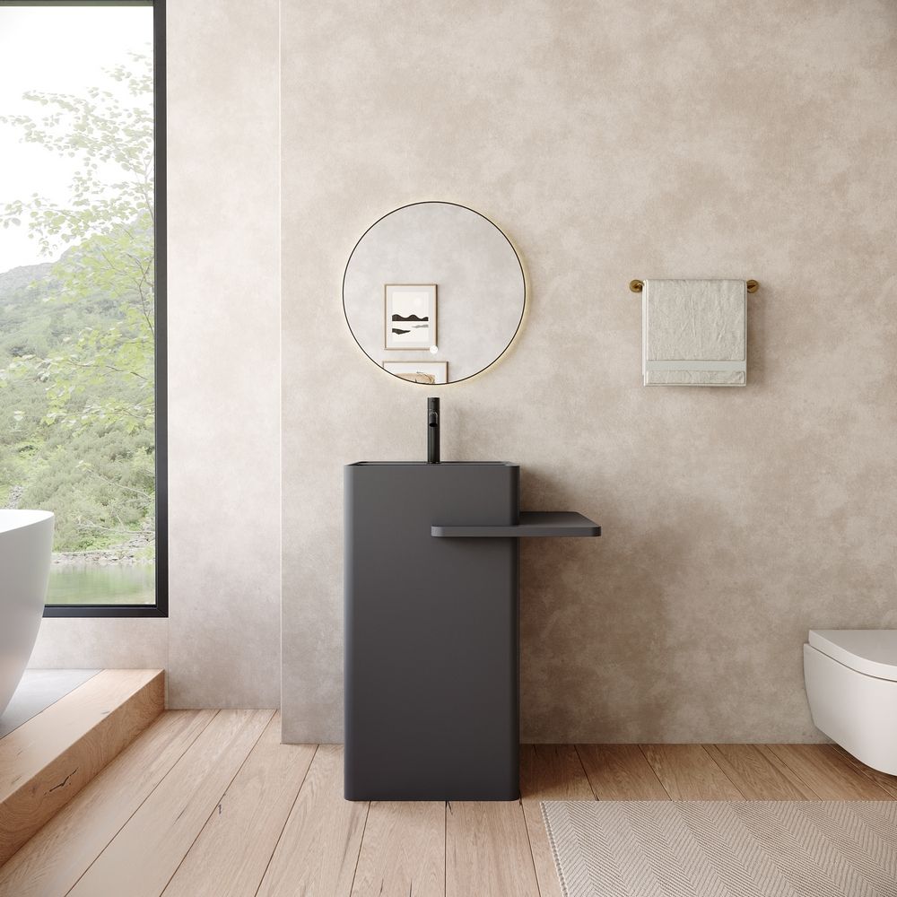 KT-6551 Solid Surface Pedestal Basin with Storage Platform