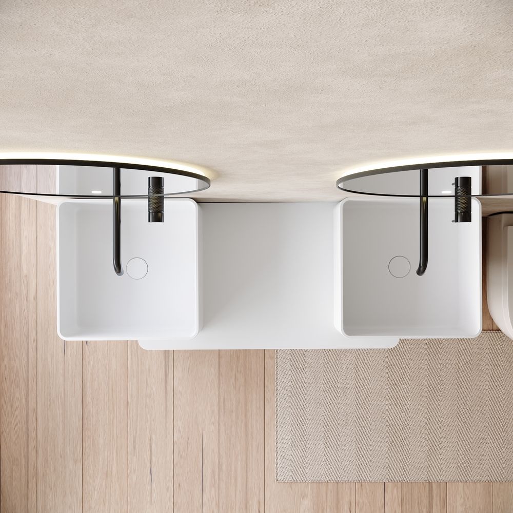 KT-6552 Double-Basin One-Piece Solid Surface Pedestal Basin with Integrated Countertop