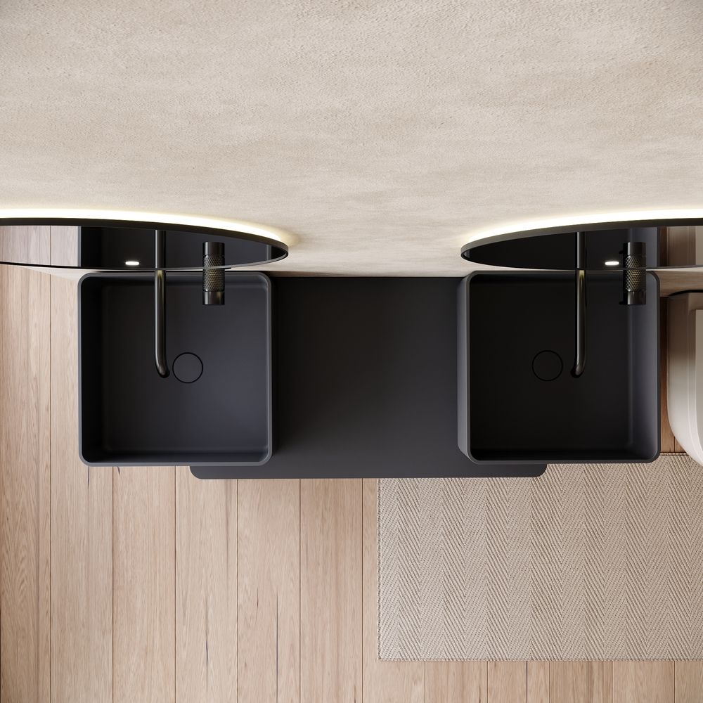 KT-6552 Double-Basin One-Piece Solid Surface Pedestal Basin with Integrated Countertop