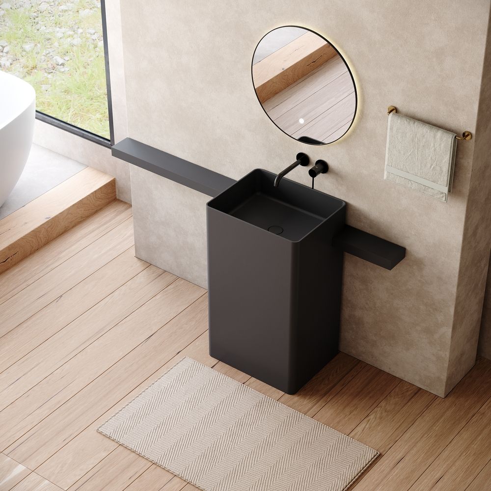 KT-6553 Wide-Side Integrated Solid Surface Pedestal Basin