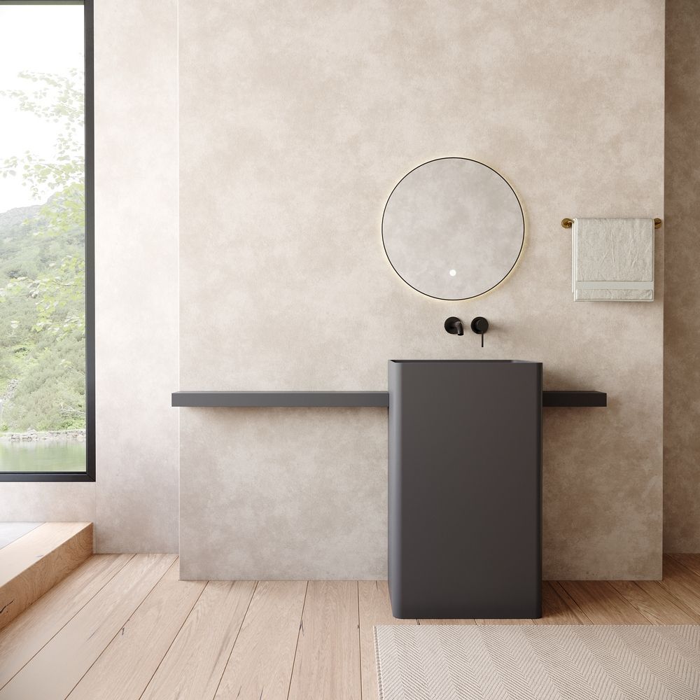 KT-6553 Wide-Side Integrated Solid Surface Pedestal Basin