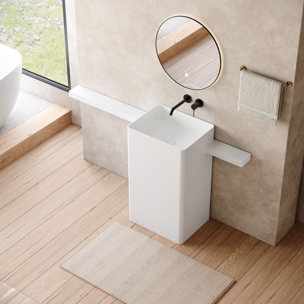KT-6553 Wide-Side Integrated Solid Surface Pedestal Basin