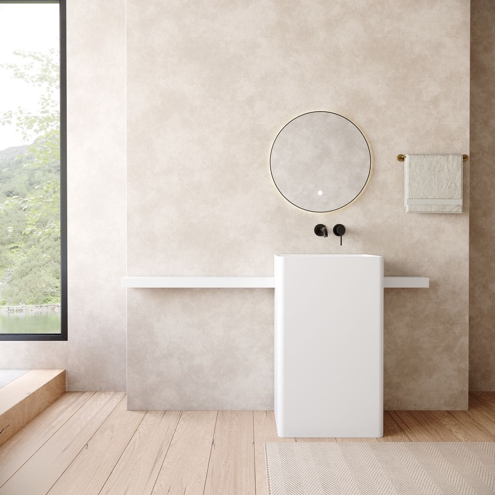 KT-6553 Wide-Side Integrated Solid Surface Pedestal Basin