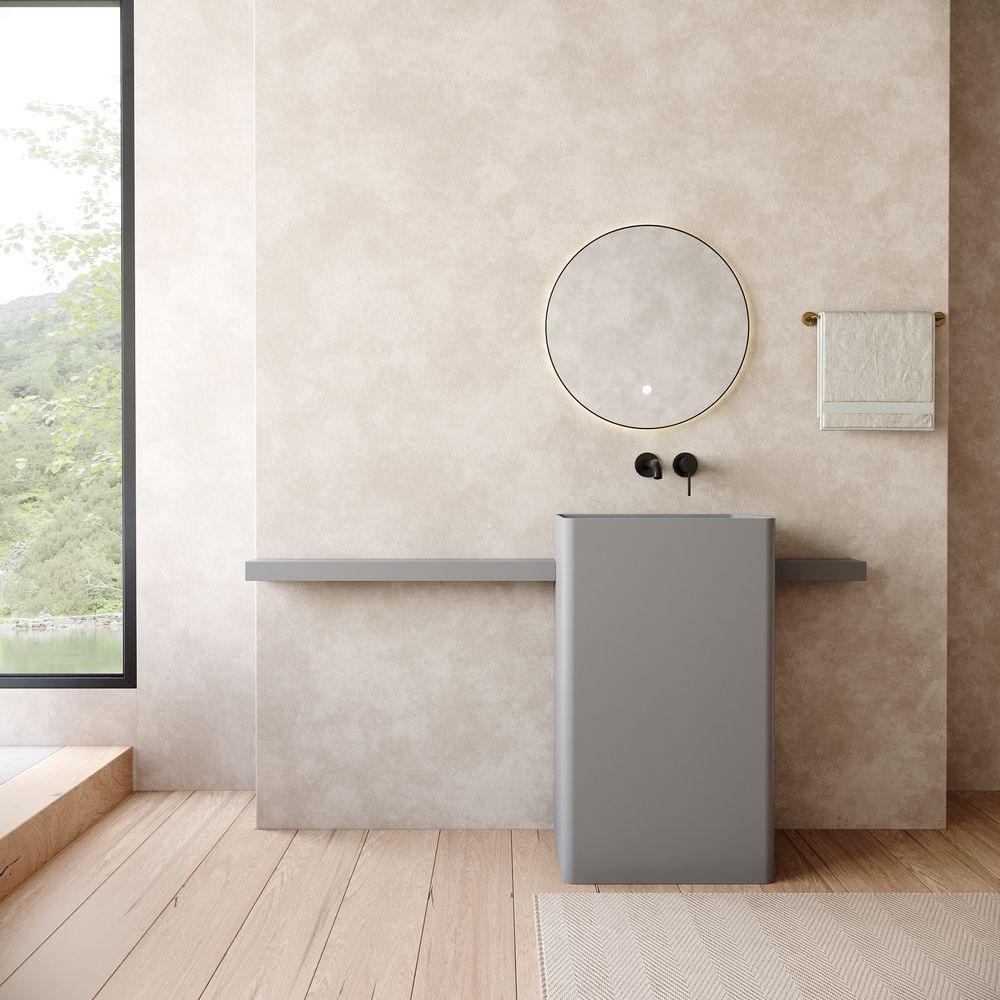 KT-6553 Wide-Side Integrated Solid Surface Pedestal Basin