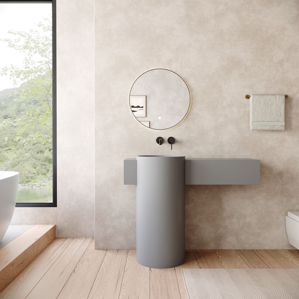 KT-6554 Solid Surface Pedestal Basin with Side Storage Countertop