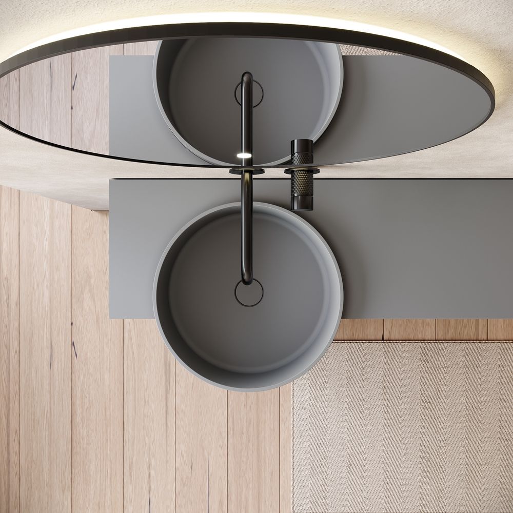 KT-6554 Solid Surface Pedestal Basin with Side Storage Countertop