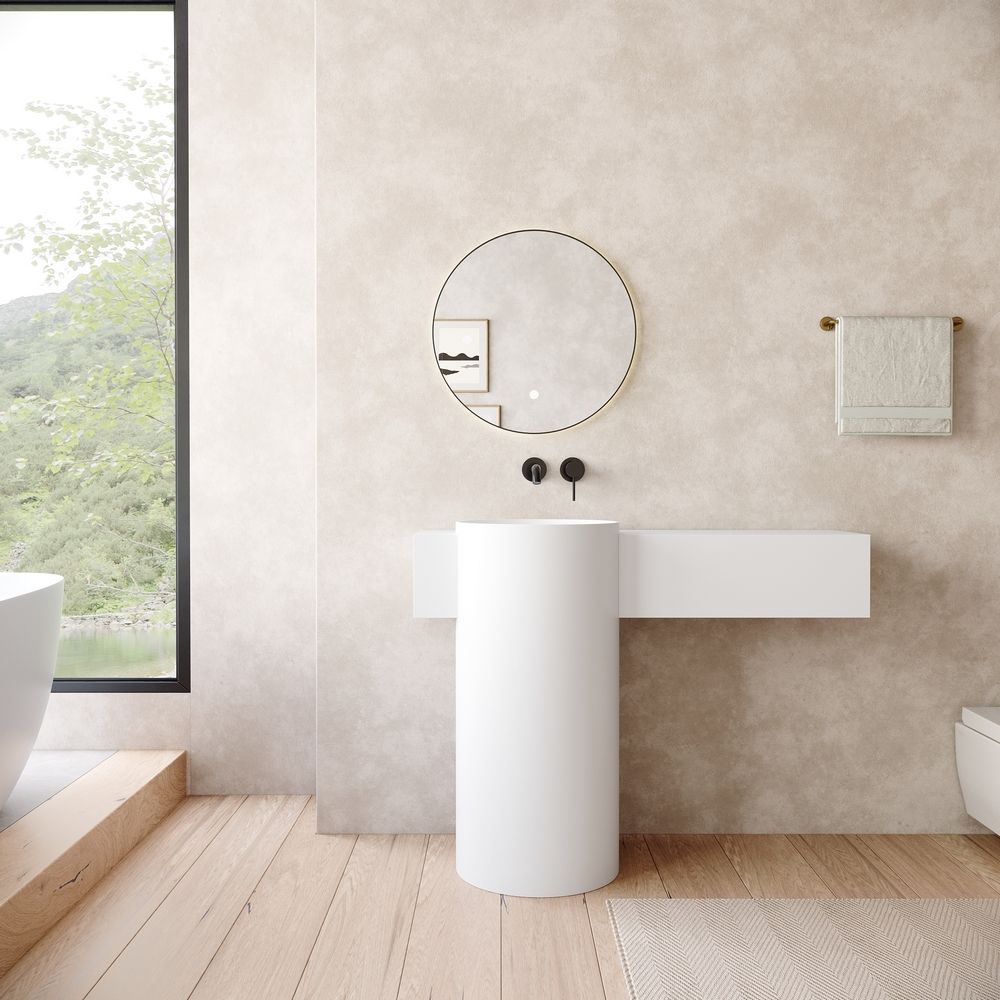 KT-6554 Solid Surface Pedestal Basin with Side Storage Countertop