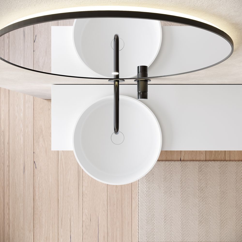 KT-6554 Solid Surface Pedestal Basin with Side Storage Countertop