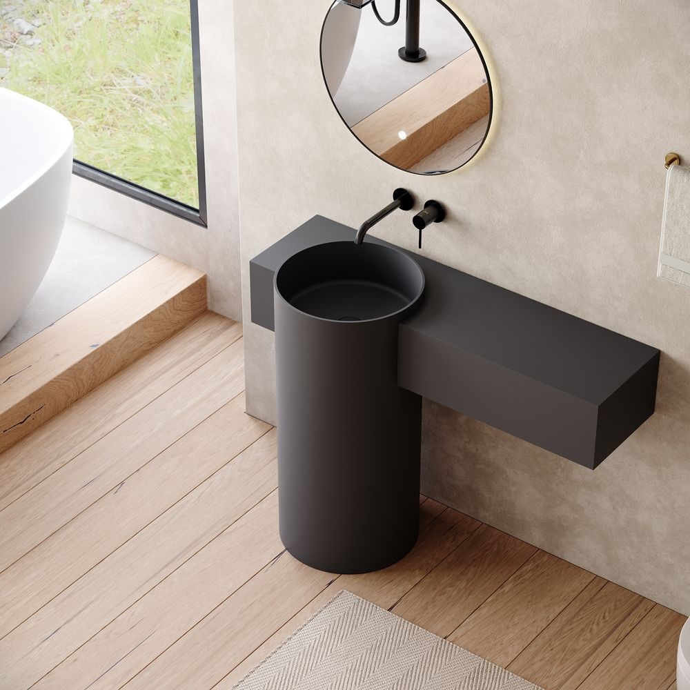 KT-6554 Solid Surface Pedestal Basin with Side Storage Countertop