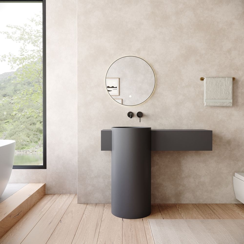 KT-6554 Solid Surface Pedestal Basin with Side Storage Countertop