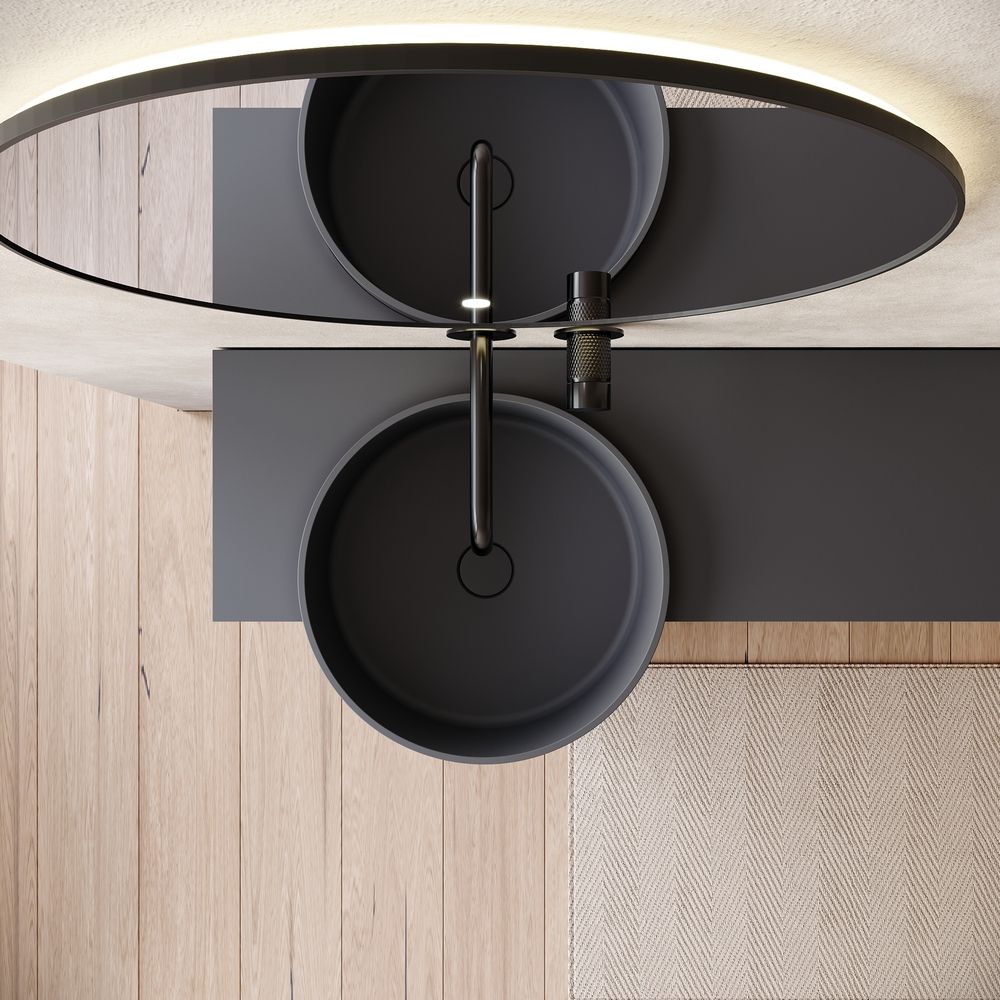 KT-6554 Solid Surface Pedestal Basin with Side Storage Countertop