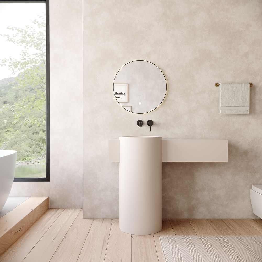 KT-6554 Solid Surface Pedestal Basin with Side Storage Countertop