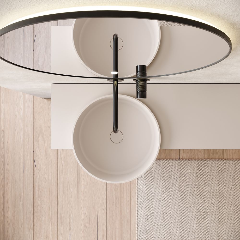 KT-6554 Solid Surface Pedestal Basin with Side Storage Countertop