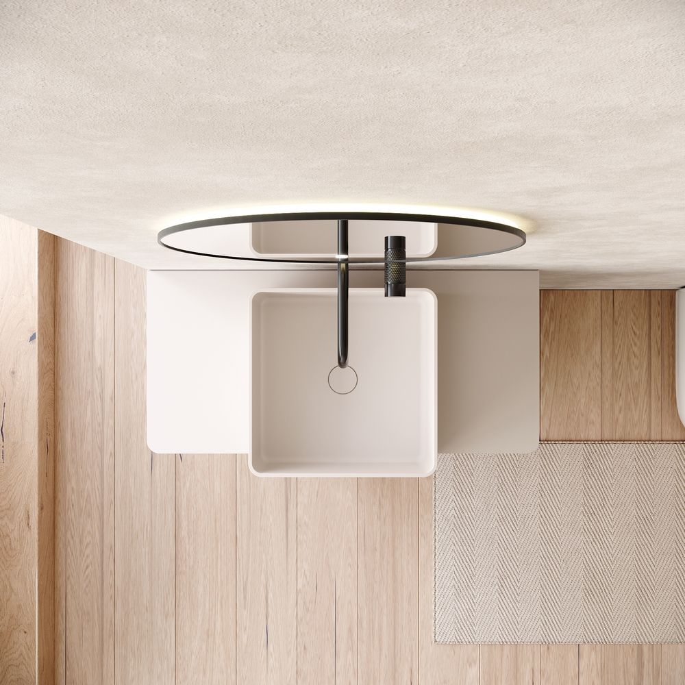 KT-6555 Solid Surface Pedestal Basin with Symmetrical Double-Side Extended Countertops