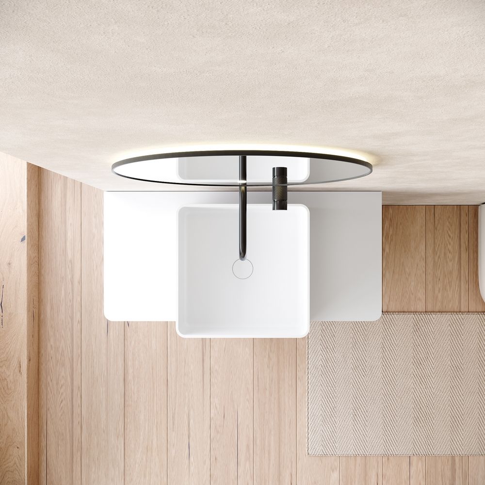 KT-6555 Solid Surface Pedestal Basin with Symmetrical Double-Side Extended Countertops