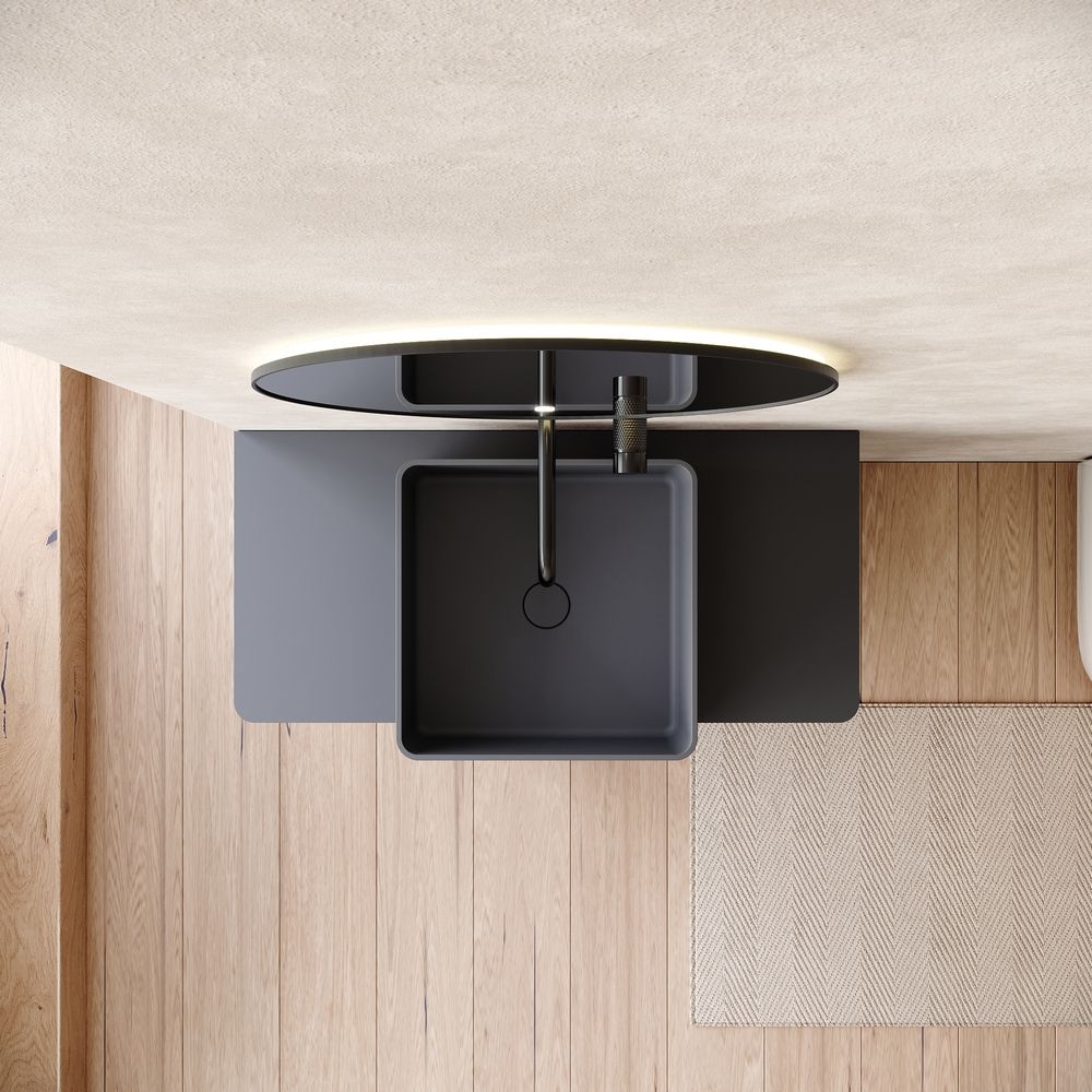 KT-6555 Solid Surface Pedestal Basin with Symmetrical Double-Side Extended Countertops