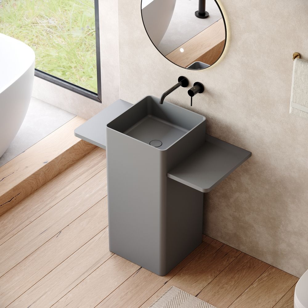 KT-6555 Solid Surface Pedestal Basin with Symmetrical Double-Side Extended Countertops