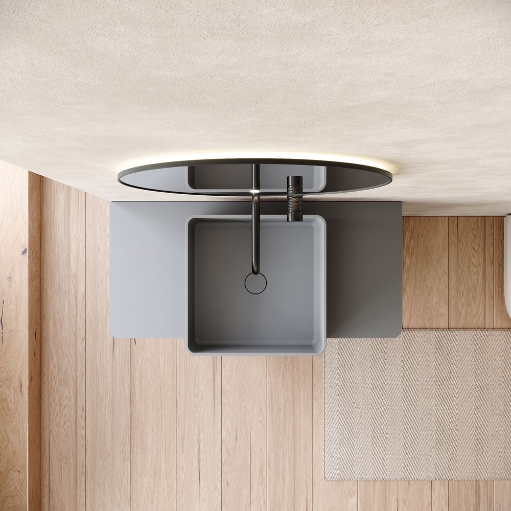 KT-6555 Solid Surface Pedestal Basin with Symmetrical Double-Side Extended Countertops